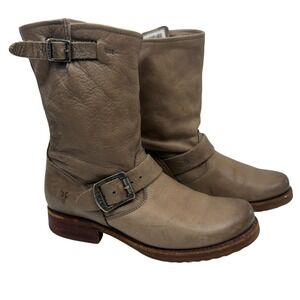 Frye Veronica Short Engineer Moto Buckle Boots Womens Size 6B Tan Leather Slouch